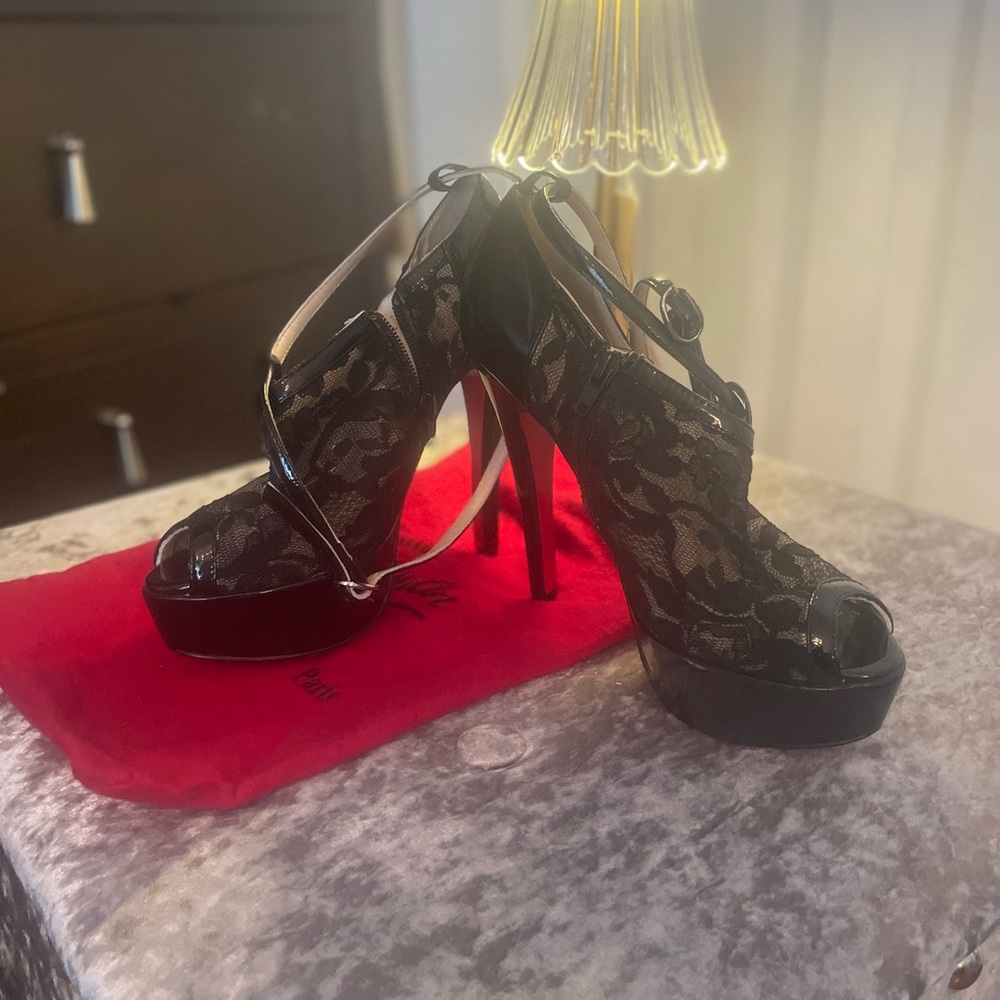 Authentic Christian Louboutin Black Lace Women's Heels